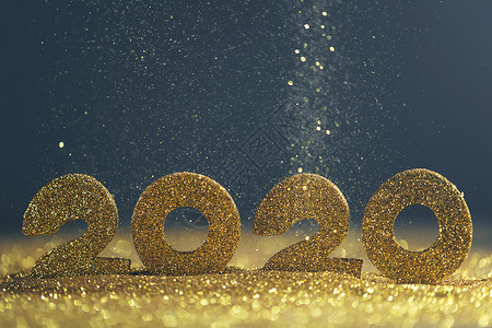 字体闪光2020年新年奢华设计问候语新年蓝色装饰品辉光火花闪光数字横幅节日背景