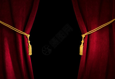 红丝绒幕帘 装有帆船绳索边缘框架边界流苏天鹅绒推介会金子剧院娱乐背景图片