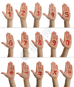 有数字的孩子的手学校计算数学收藏男生喜悦孩子们插图手指算术背景图片