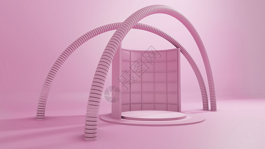 3D 渲染抽象几何背景商业店铺产品桌面房间3d圆柱图表展览安装背景图片