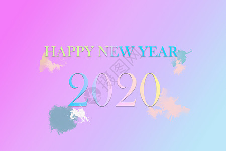 带有简单渐变和 pas 的 2020 年新年快乐贺卡问候语庆典液体礼物横幅派对全息海报节日卡片背景图片
