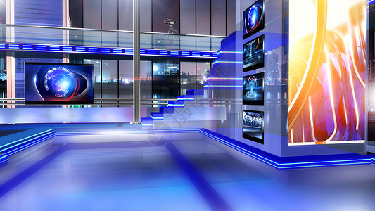 虚拟学习展示播音员虚拟程序技术屏幕娱乐相机蓝色演播室背景图片