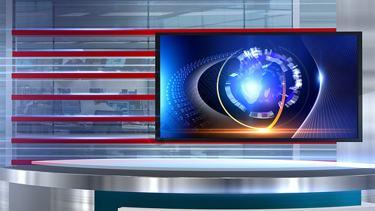 虚拟学习屏幕播音员广播反射娱乐播送展示蓝色虚拟电视背景图片