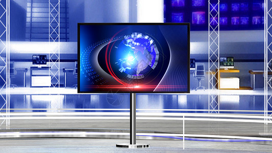 播音室虚拟学习播送播音员推介会屏幕电视蓝色技术射线展示相机背景