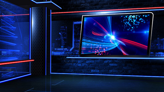 虚拟学习虚拟播送播音员聚光灯屏幕工作室技术蓝色展示程序背景图片