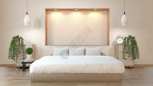 一颗植物灯图用床 低档 橱柜和衣帽间 装上睡室的日本式意大利式背景