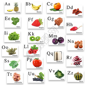 元音白色背景上的意大利字母表蔬菜辅音拼写学校概念写作阅读项目文学水果背景