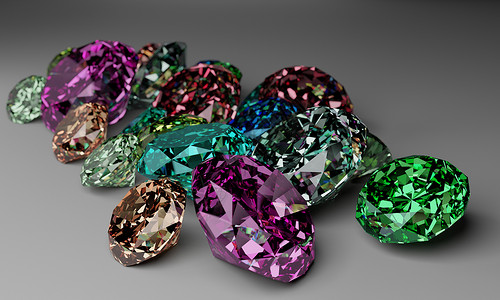 钻石颜色白色背景的多彩钻石堆积如山石头宝石水晶礼物蓝色插图情感玻璃反射紫色背景