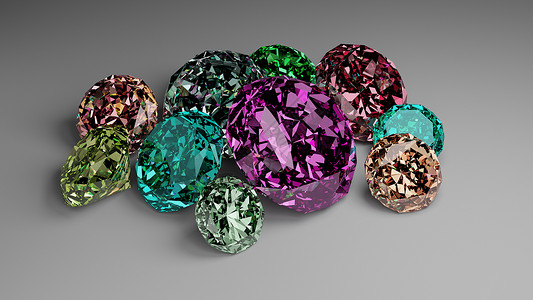 钻石颜色白色背景的多彩钻石堆积如山插图奢华宝藏阴影水晶宝石玻璃蓝色紫色石头背景
