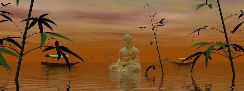 佛图非常美丽的禅宗和佛像景观  3d 渲染插图风景海洋宗教瑜伽男人数字冥想环境男性背景