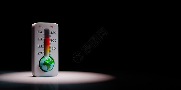 区域温度地球温度计全球变暖概念气候聚光灯黑色行星蓝色温度插图环境世界绿色背景