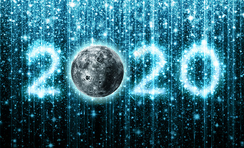 夸年标题2020年 月球和空间标题 - 3D背景