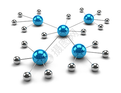 蓝色线状球体连接在一起的金属球体互联网服务器节点热点蓝色白色客户社会链接社区背景