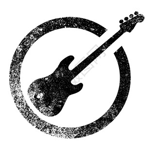 guitarBas Guitar 油墨印迹艺术乌木线圈邮票吉他音乐摇滚乐橡皮黑色脖子背景