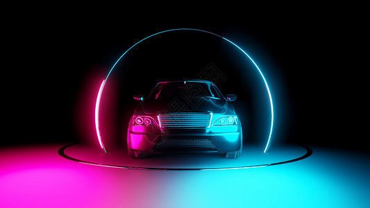 有霓虹灯圈子框架的汽车墙纸蓝色俱乐部反射派对曲线辉光漩涡激光活力背景图片