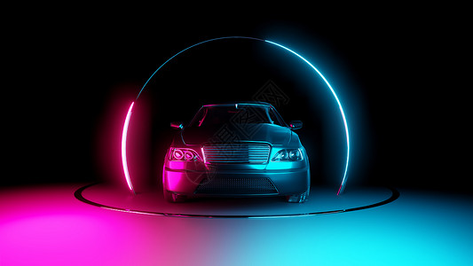 有霓虹灯圈子框架的汽车耀斑曲线活力辉光俱乐部反射技术漩涡地球蓝色背景图片