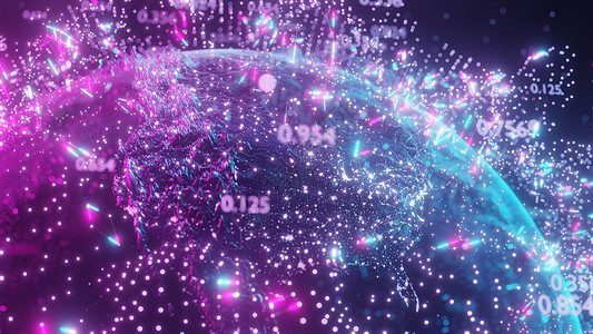3d空间图抽象的未来行星 Eart海浪世界蓝色电脑技术数据粒子交通数字洪水背景