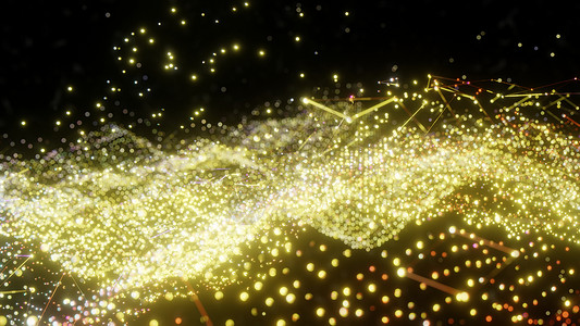 黄色粒子线条抽象黄点丛物理电脑背景艺术网络活力科学场地商业星系背景