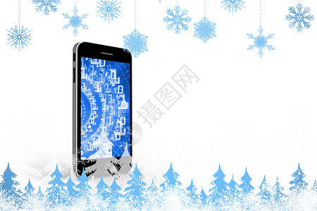 屏幕雪花雪花和fir树的复合图象代码框架蓝色枞树喜庆螺旋时候计算机绘图手机背景