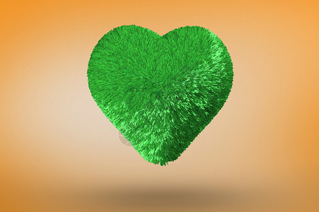 橙色背景的深绿色心脏计算机绘图情人橙子插图背景图片