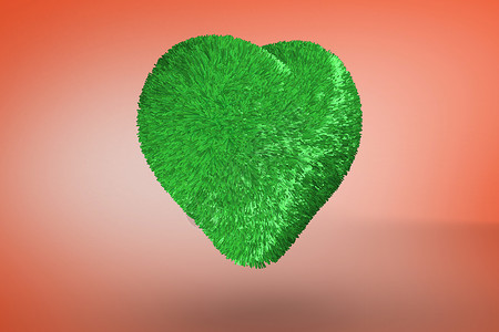 橙色背景的深绿色心脏绘图插图计算机橙子情人背景图片