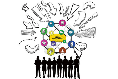 介绍框素材商界人士和社会网络图标的复合形象和社交网络图标背景