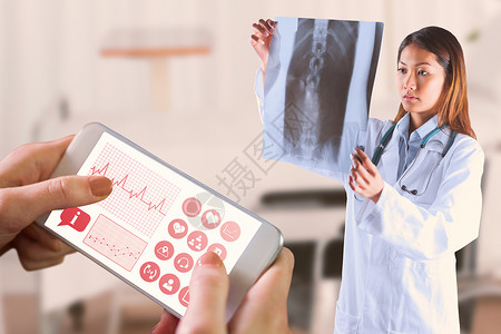 女士iconAsian医生的复合图像 检查MRI扫描绘图健康职业电脑相机考试女性技术电话手机背景