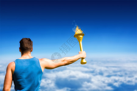 奖杯中锦鲤杯中运动员后视镜的复合图像蓝色运动男人环境杯子男性数字多云天空绘图背景