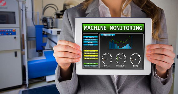 屏幕展示展示平板电脑Pc的女商务人士综合图像企业工厂速度商务材料报告药片地面构造女性背景