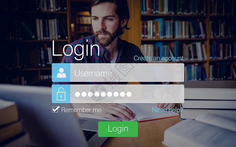 网站登录页面连接页面的复合图像合成知识分子教育男人修订学校书柜图书馆学生书架专注背景