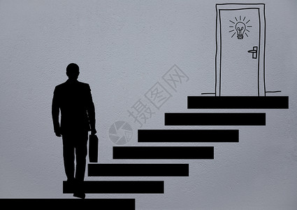 楼梯手绘使用楼梯的影子人水泥风化计算机公文包人士黑色灰色插图商业业务背景