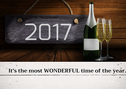 酒标志2017年的标志和木本香槟背景
