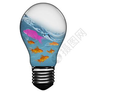 内有金鱼的灯泡 3D 复合图像蓝色海浪绘图治具未来派女性机器主板手势背景背景图片