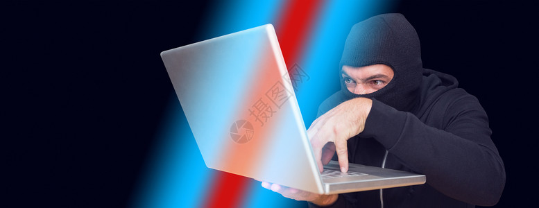 黑客主题素材黑客使用笔记本电脑在服务台窃取身份背景