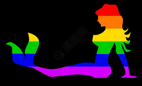孤立的彩虹美人鱼女孩女性尾巴身体女士插图同志背景图片