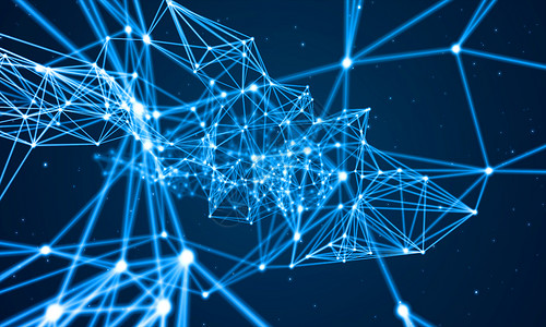 几何插图抽象网络背景 线路连接概念 业务技术演示网络三角形原子全球领导者蓝色多边形链接基准互联网营销背景