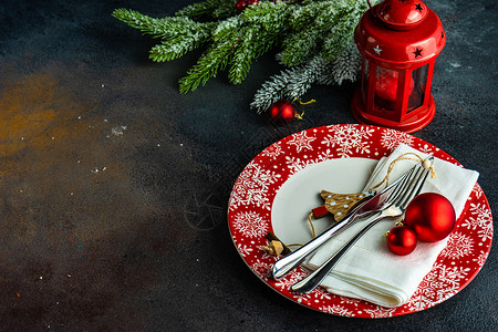 圣诞卡概念框架餐巾食物银器毛巾绿色假期餐具盘子桌布高清图片