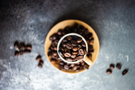 咖啡豆概念桌子杯子乡村平铺制品陶瓷食物咖啡石头背景图片