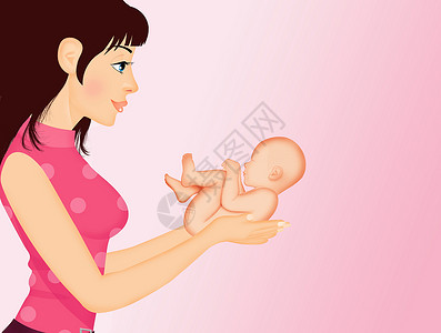 生在母亲手中的婴儿明信片庆典妈妈新生怀孕女孩插图背景图片