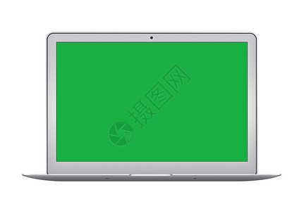 白色背景的孤立绿色屏幕银银笔记本电脑背景图片