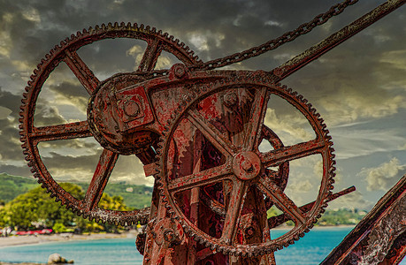 海洋机器素材旧红鹤上的Rusty Gears背景