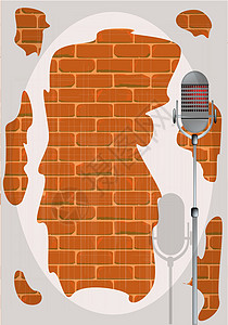 喜剧海报站起夜墙图像阴影绘画喜剧演员卡拉ok剧院剥落砖墙歌手海报背景