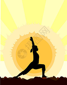 瑜伽勇士珀斯女性黄色活动太阳海报活力冥想姿势背景图片