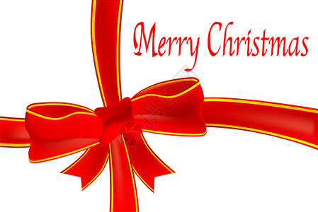 圣诞快乐红带插图包装丝绸讯息贺卡红色标签礼物艺术背景图片