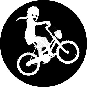 自行车矢量图独女自行车月亮女孩黑与白飞行插图跳跃轮子背景