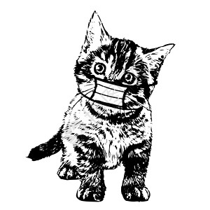 手绘小猫绘制手戴蒙面图的猫插图面具毛皮耳朵表演友谊危机朋友小猫涂鸦宠物背景