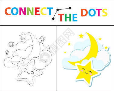 宝宝涂色素材儿童运动技能教育游戏 连接点图片 对于学龄前儿童 在虚线上画圈并涂色 着色页 插图孩子们写作卡通片动物意义工作孩子活动农场卡片背景