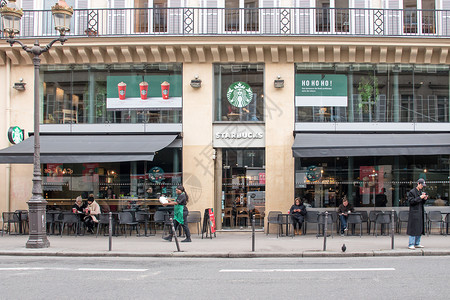 法国巴黎星巴克店 巴黎“é”国际咖啡品牌店立面背景图片