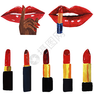 唇膏设计素材白色背景上孤立的红色唇膏套装背景