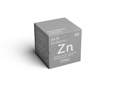 元素周期Zinc 过渡金属 门捷列夫周期的化学元素i质量化学品盒子正方形3d原子插图科学符号渲染背景